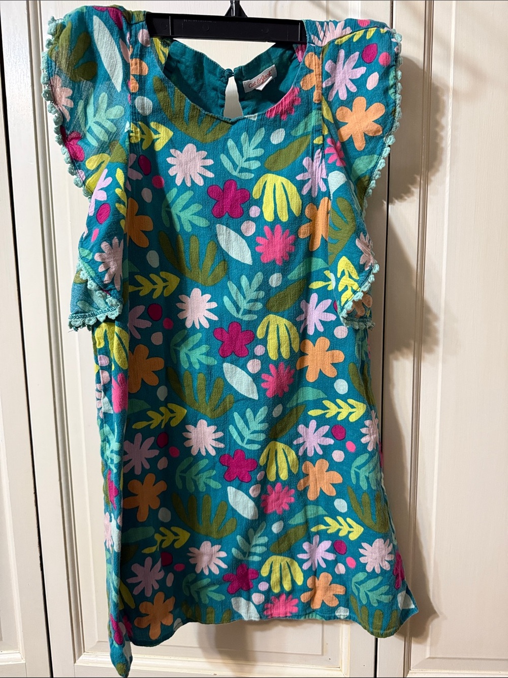 Teal Floral Casual Shift Dress for Girls